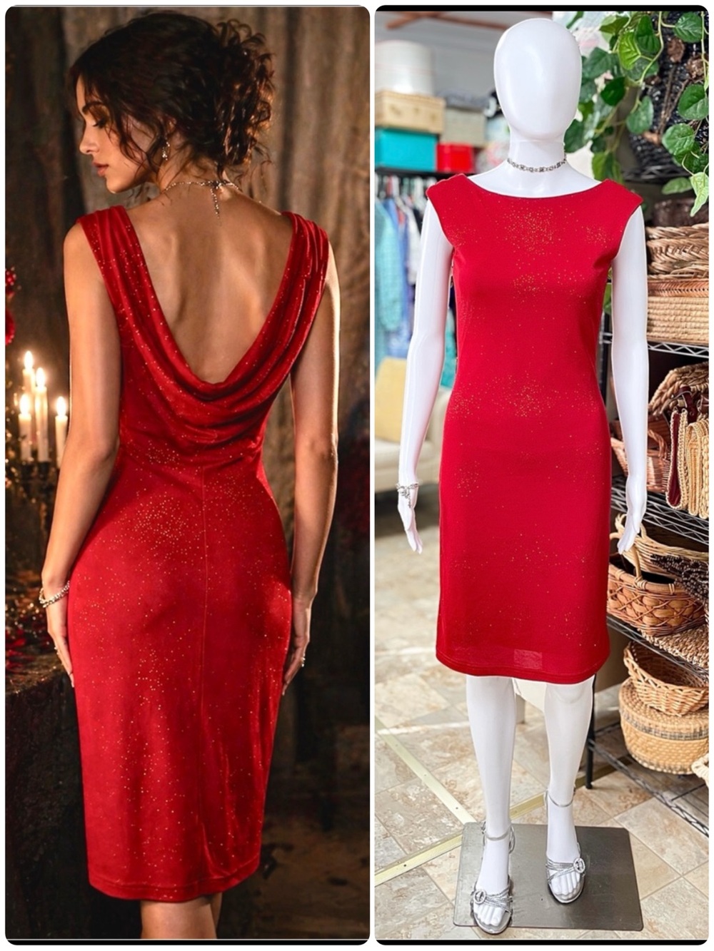 Vintage 90s Red Sparkle Open Back Cocktail Dress Fairy Grunge Whimsigoth Size S